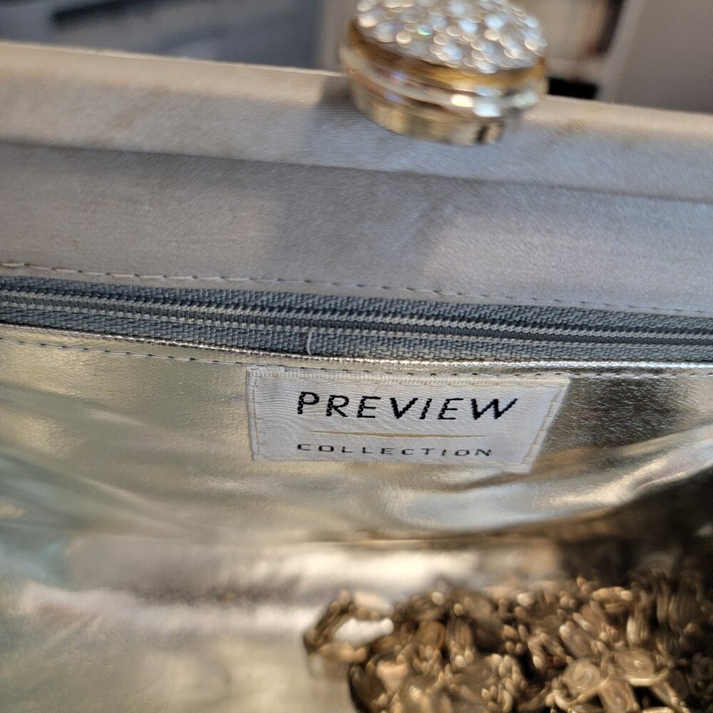 VTG Preview Collection Handbag. Silver Fabric with Diamond Closure. Very Cute! - Picture 2 of 5